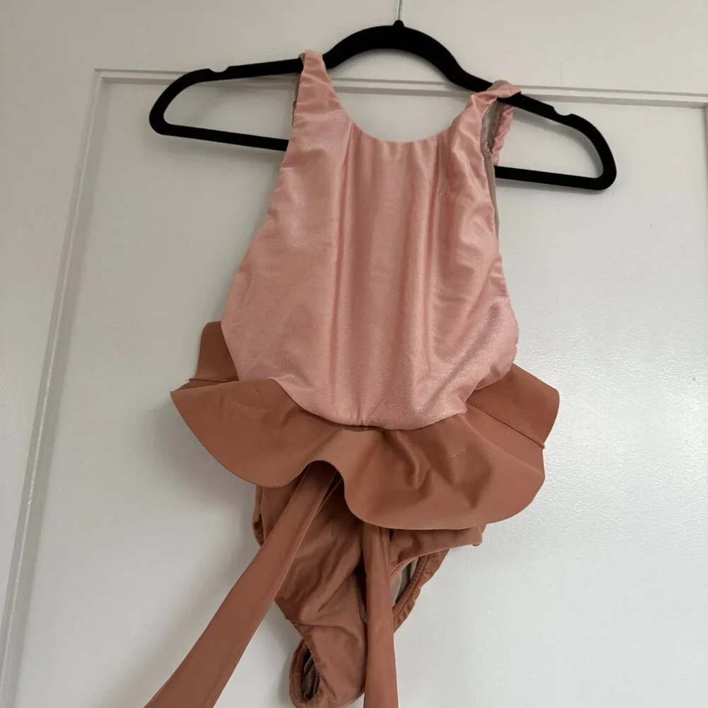 Adriana Degreas Clochard One Piece Swimsuit Bicolor Light Pink Paperbag Waist - Picture 6 of 10